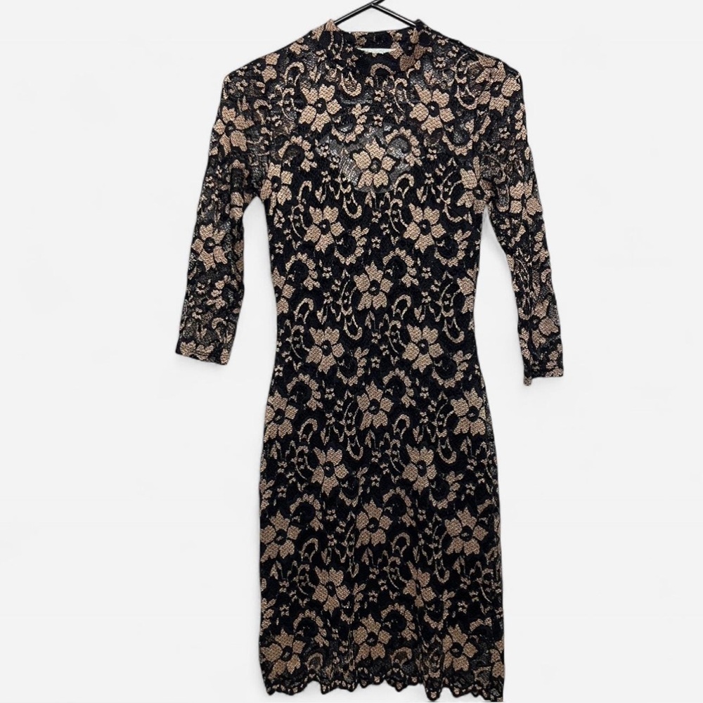 Almost Famous Black and Tan Floral Lace Dress